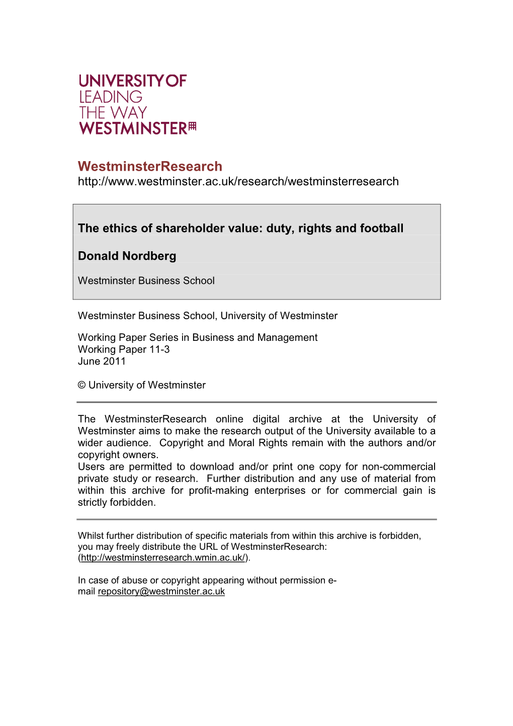 The Ethics of Shareholder Value: Duty, Rights and Football