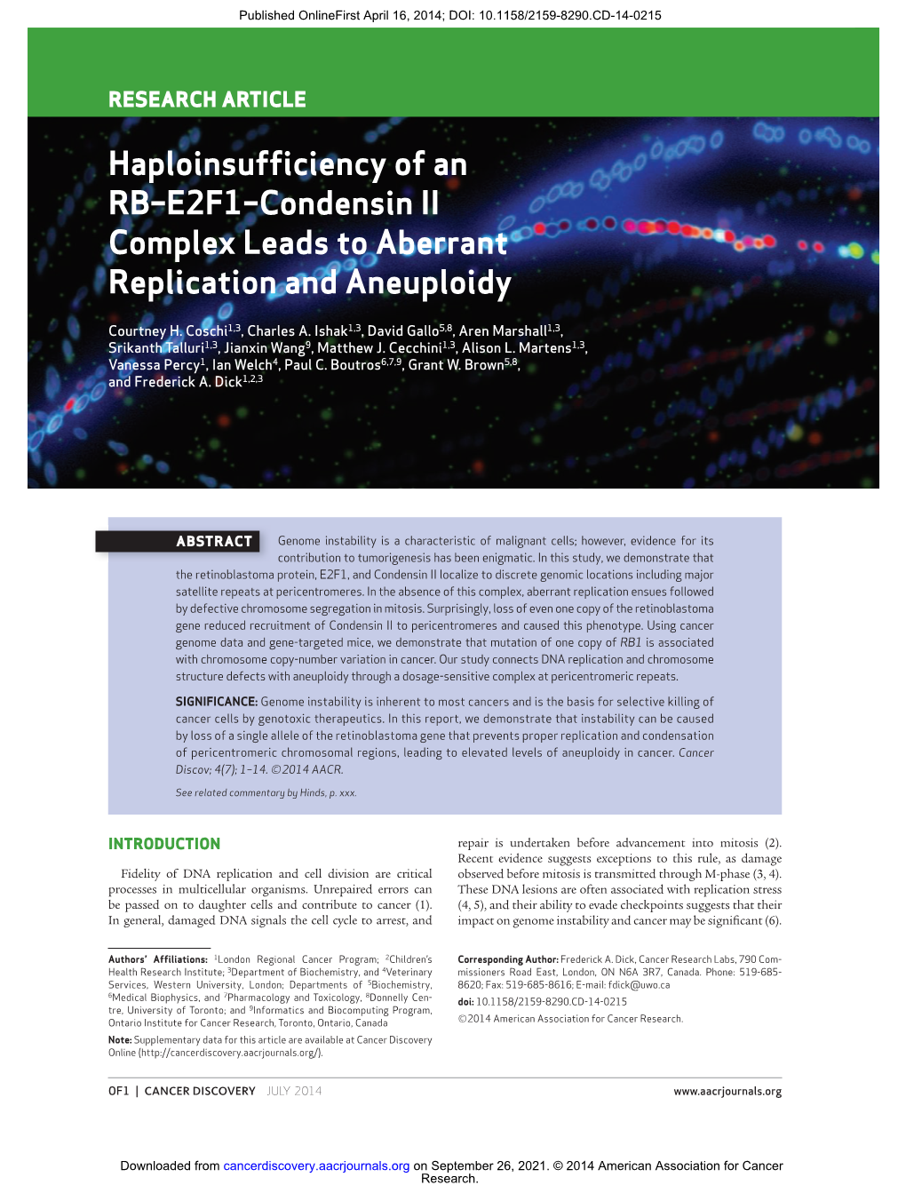 Haploinsufficiency of an RB–E2F1–Condensin II Complex Leads To