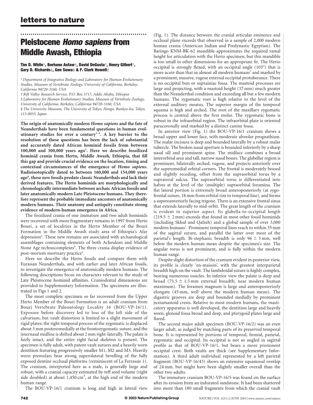 (2003) Pleistocene Homo Sapiens from Middle Awash, Ethiopia