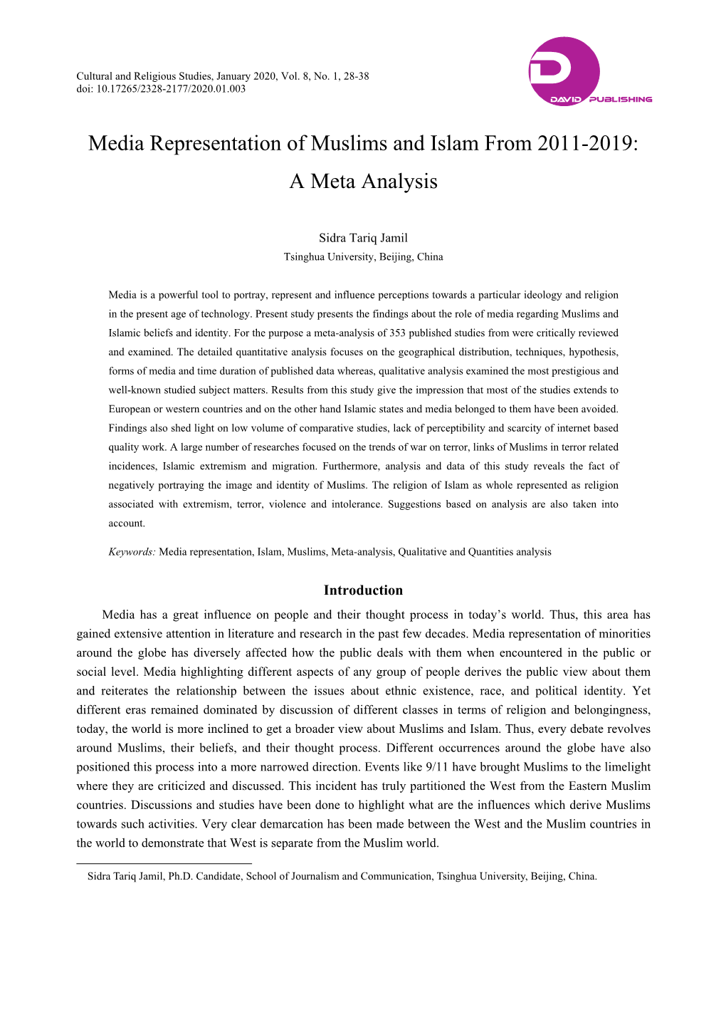 Media Representation of Muslims and Islam from 2011-2019: a Meta Analysis