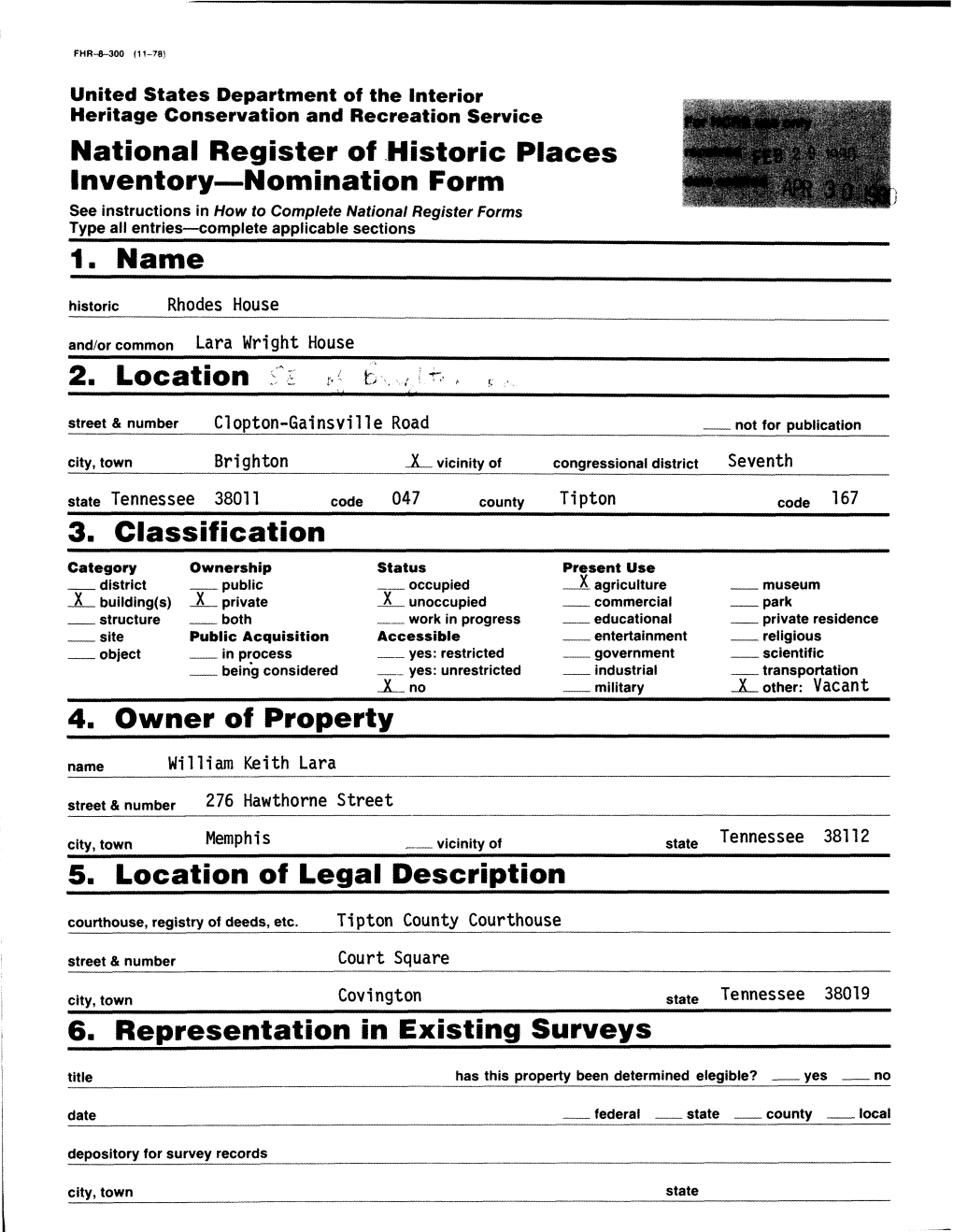 National Register of Historic Places Inventory—Nomination Form 1