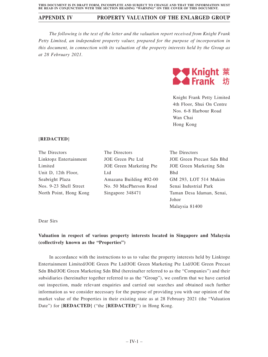 Property Valuation of the Enlarged Group