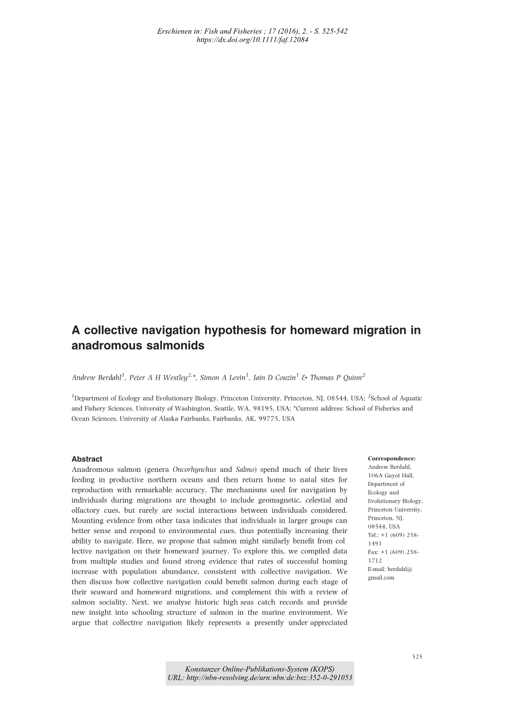 A Collective Navigation Hypothesis for Homeward Migration in Anadromous Salmonids