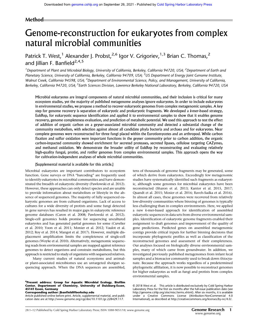 Genome-Reconstruction for Eukaryotes from Complex Natural Microbial Communities
