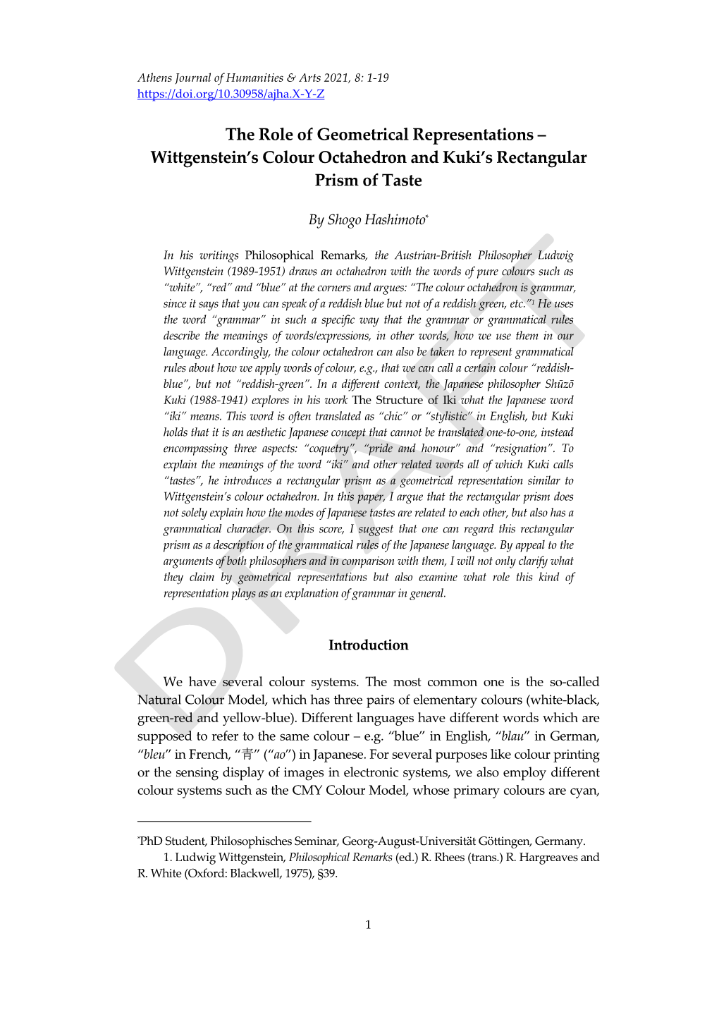 Wittgenstein's Colour Octahedron and Kuki's Rectangular Prism of Taste