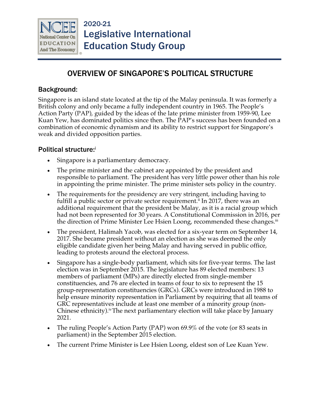 Overview of Singapore's Political Structure