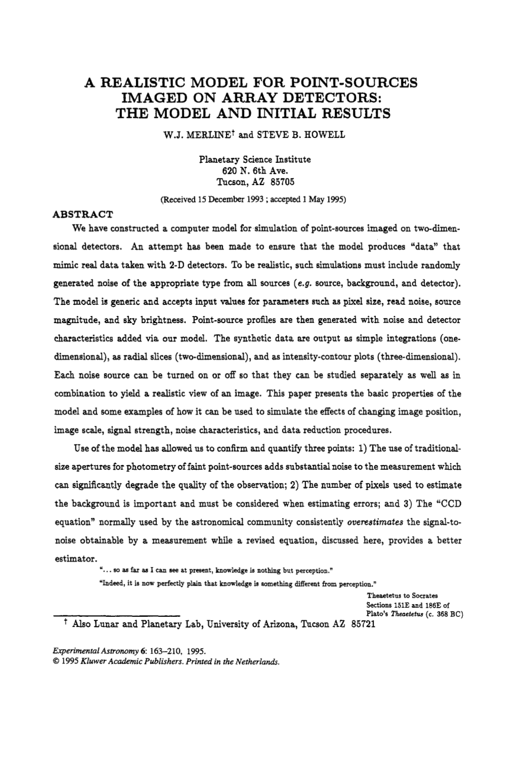 A Realistic Model for Point-Sources Imaged on Array Detectors: the Model and Initial Results W.J