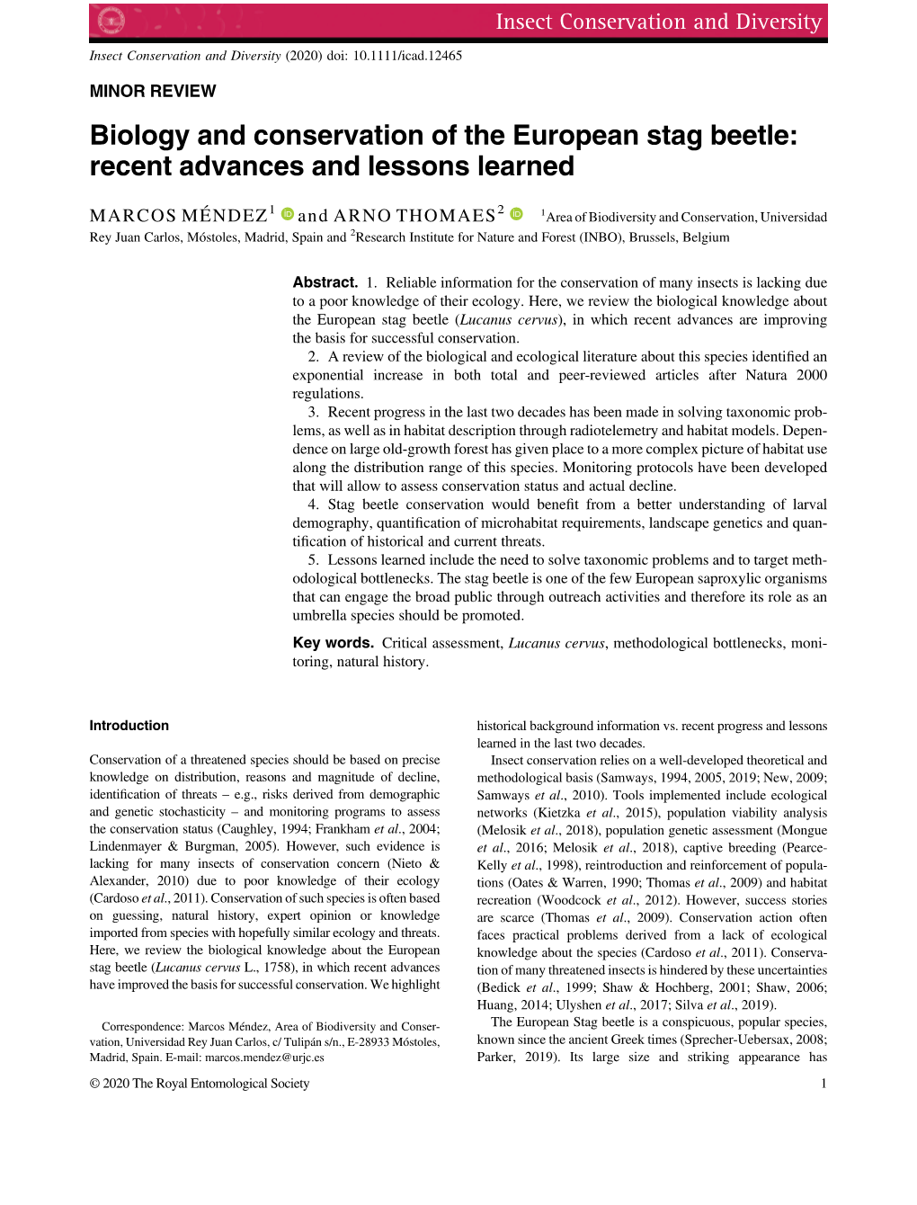 Biology and Conservation of the European Stag Beetle: Recent Advances and Lessons Learned