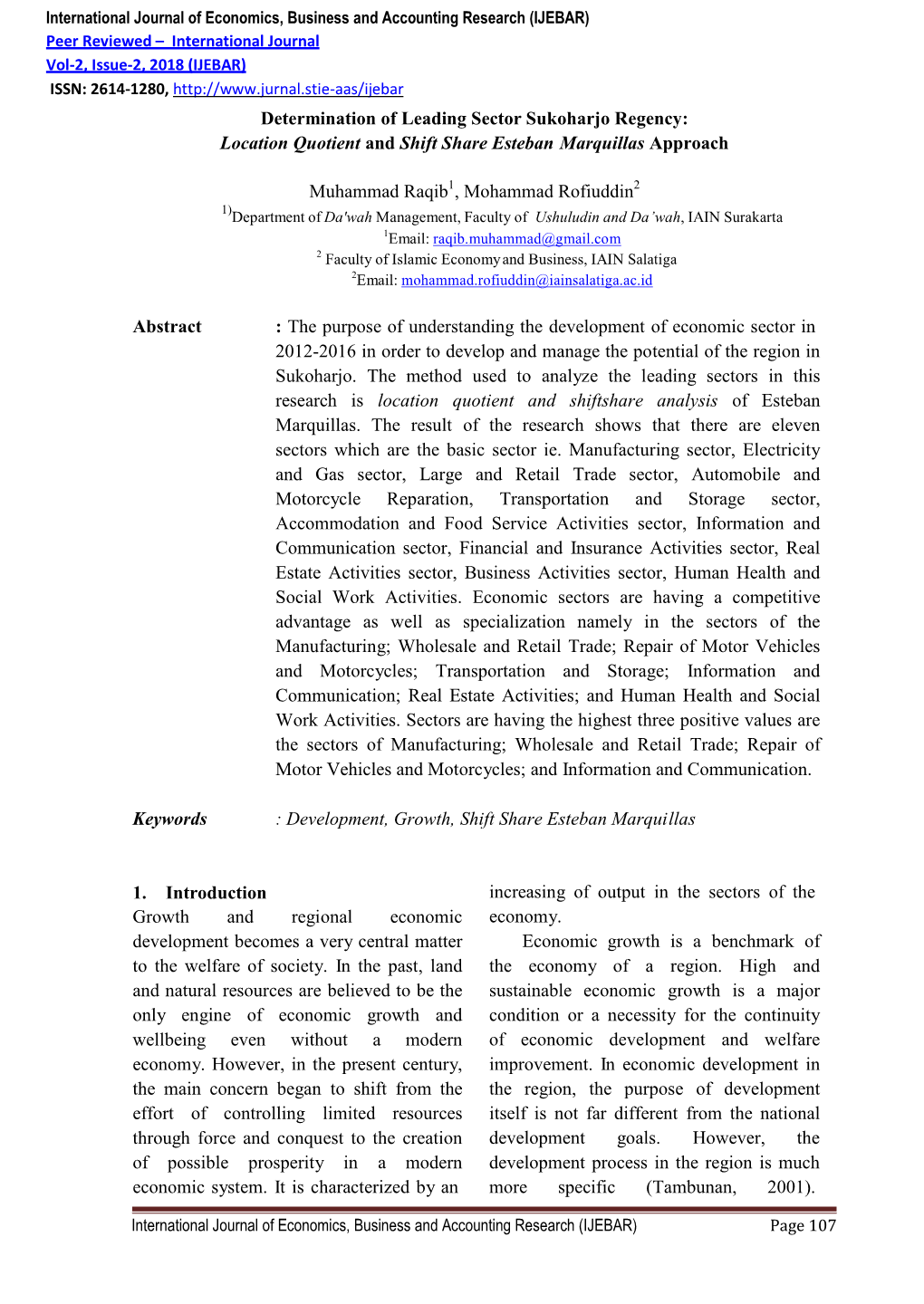 Determination of Leading Sector Sukoharjo Regency: Location Quotient and Shift Share Esteban Marquillas Approach