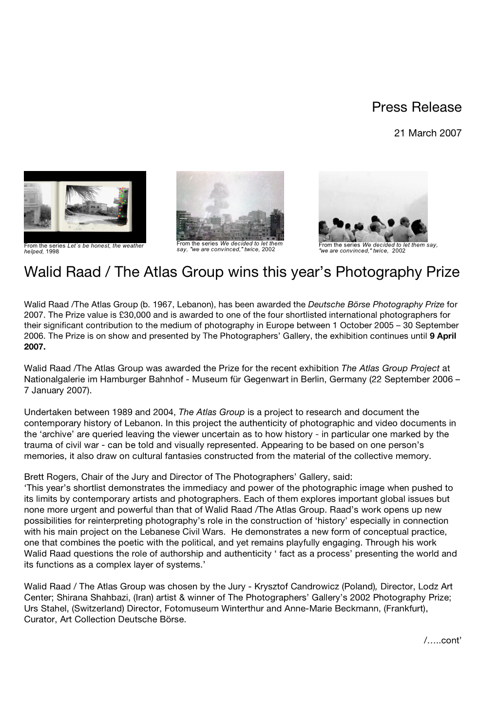 Walid Raad / the Atlas Group Wins This Year’S Photography Prize