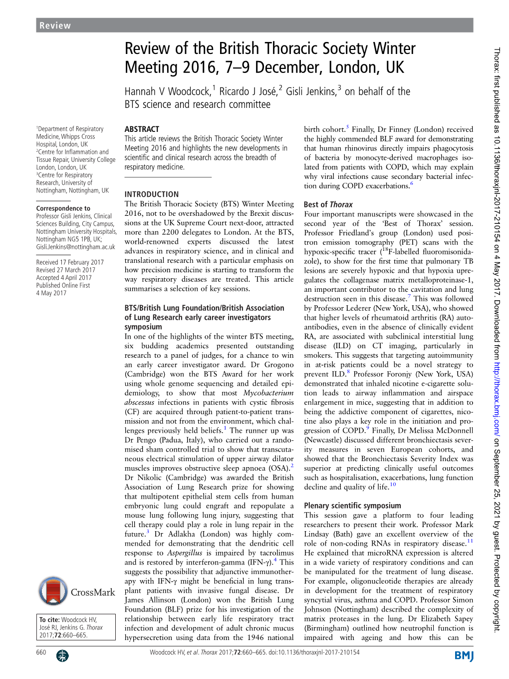 Review of the British Thoracic Society Winter Meeting 2016, 7–9