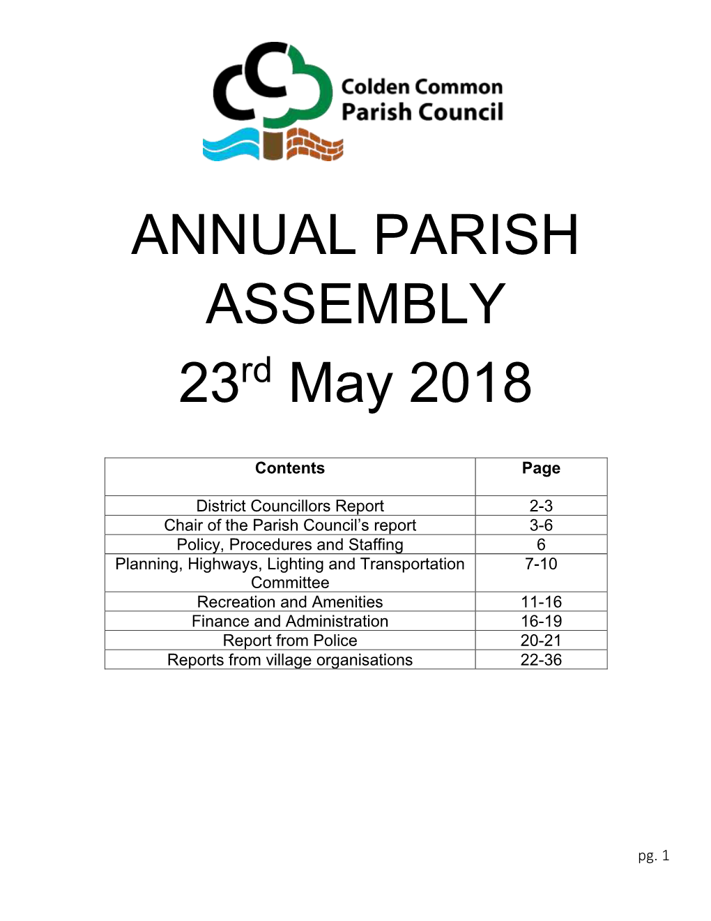 ANNUAL PARISH ASSEMBLY 23 May 2018