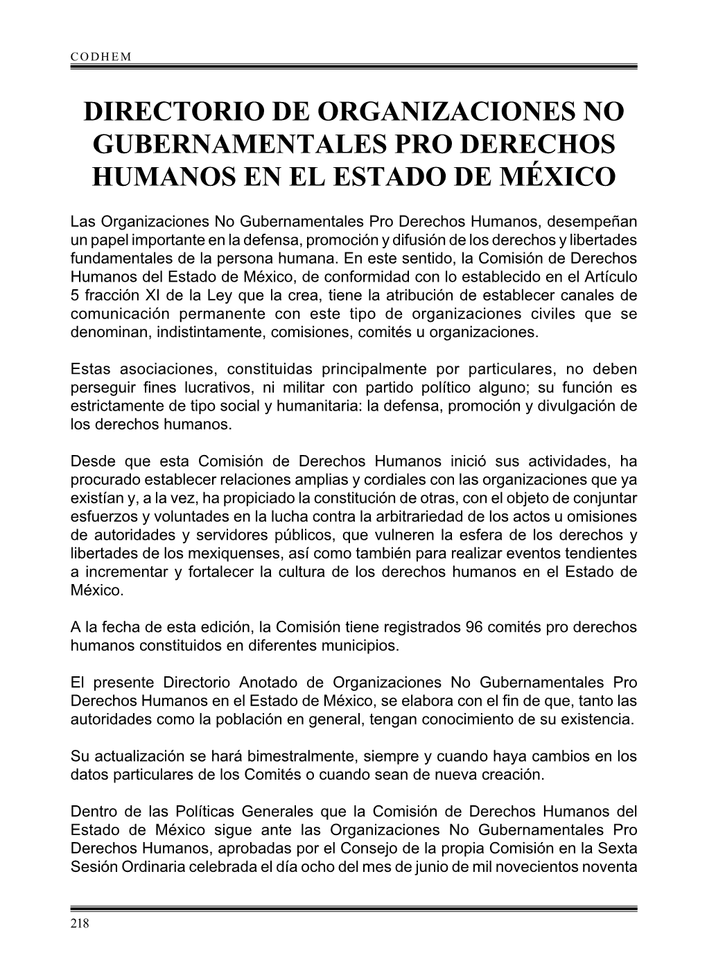 Directorio De Organizaciones No Gubernamentales Pro Derechos Humanos En El Estado De México