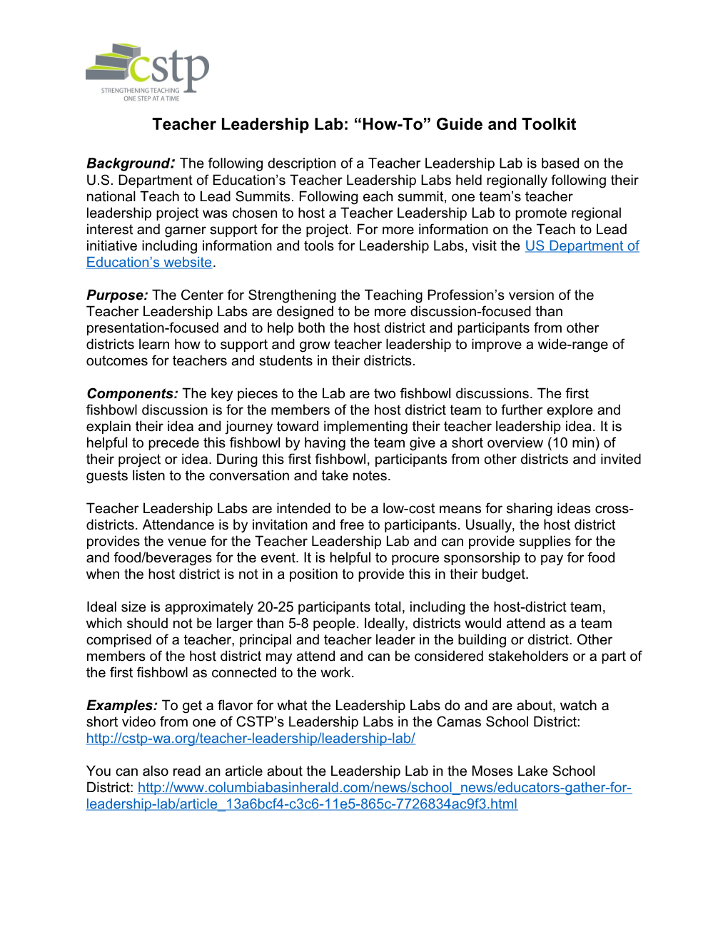 Teacher Leadership Lab: How-To Guide and Toolkit