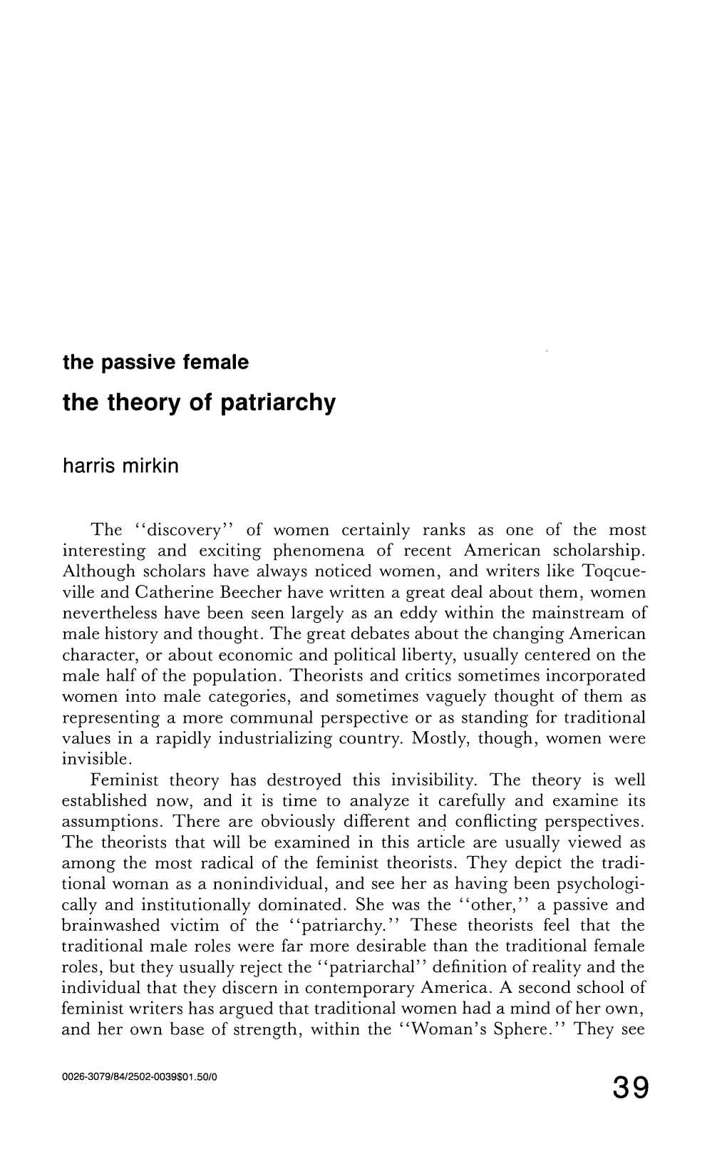 The Theory of Patriarchy Harris Mirkin