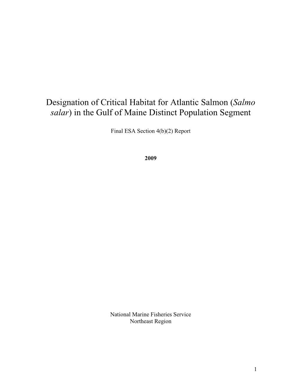 Designation of Critical Habitat for Atlantic Salmon in the Gulf of Maine