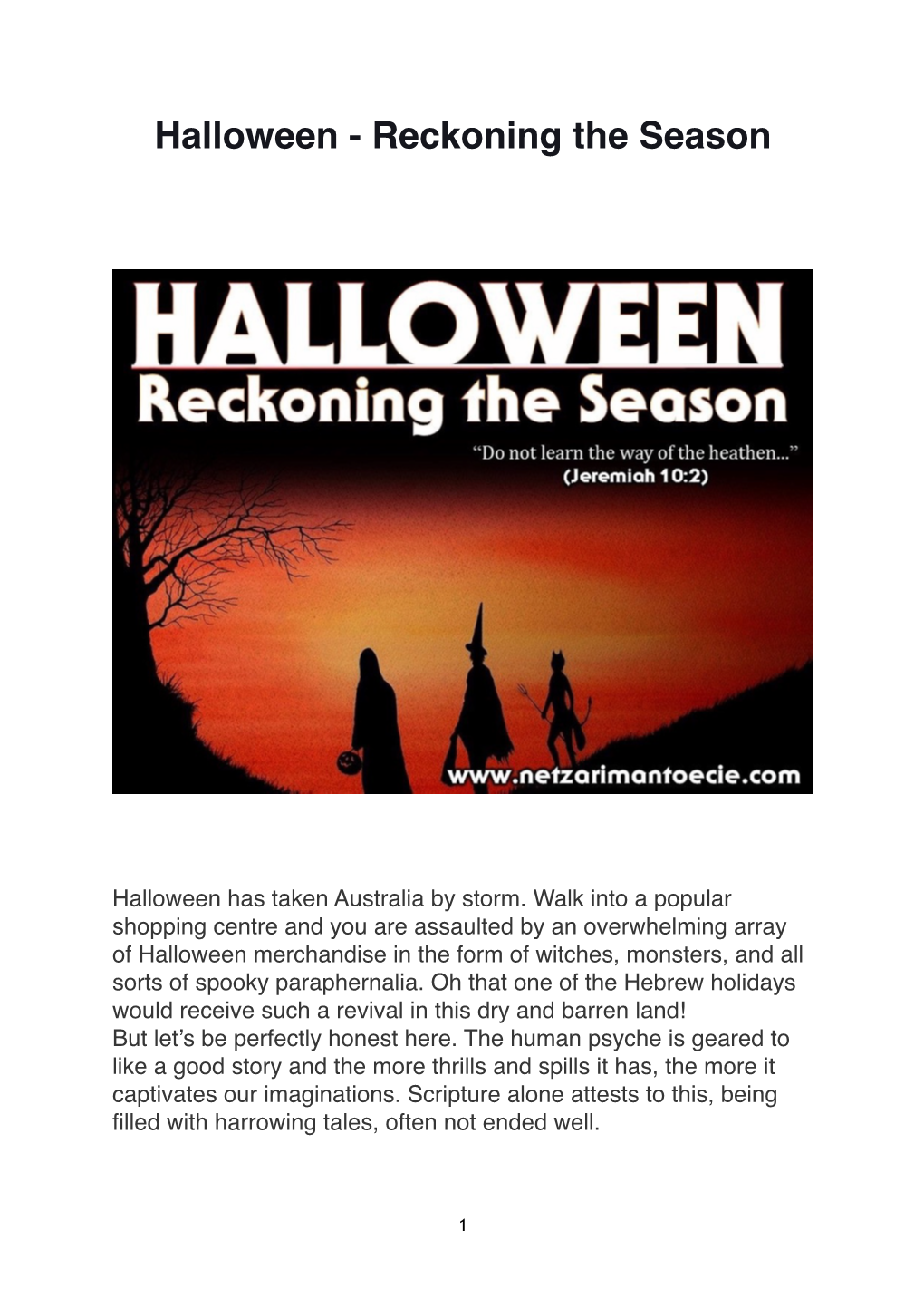 Halloween - Reckoning the Season