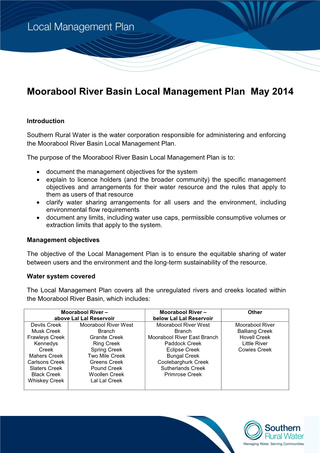 Moorabool River Basin Local Management Plan May 2014