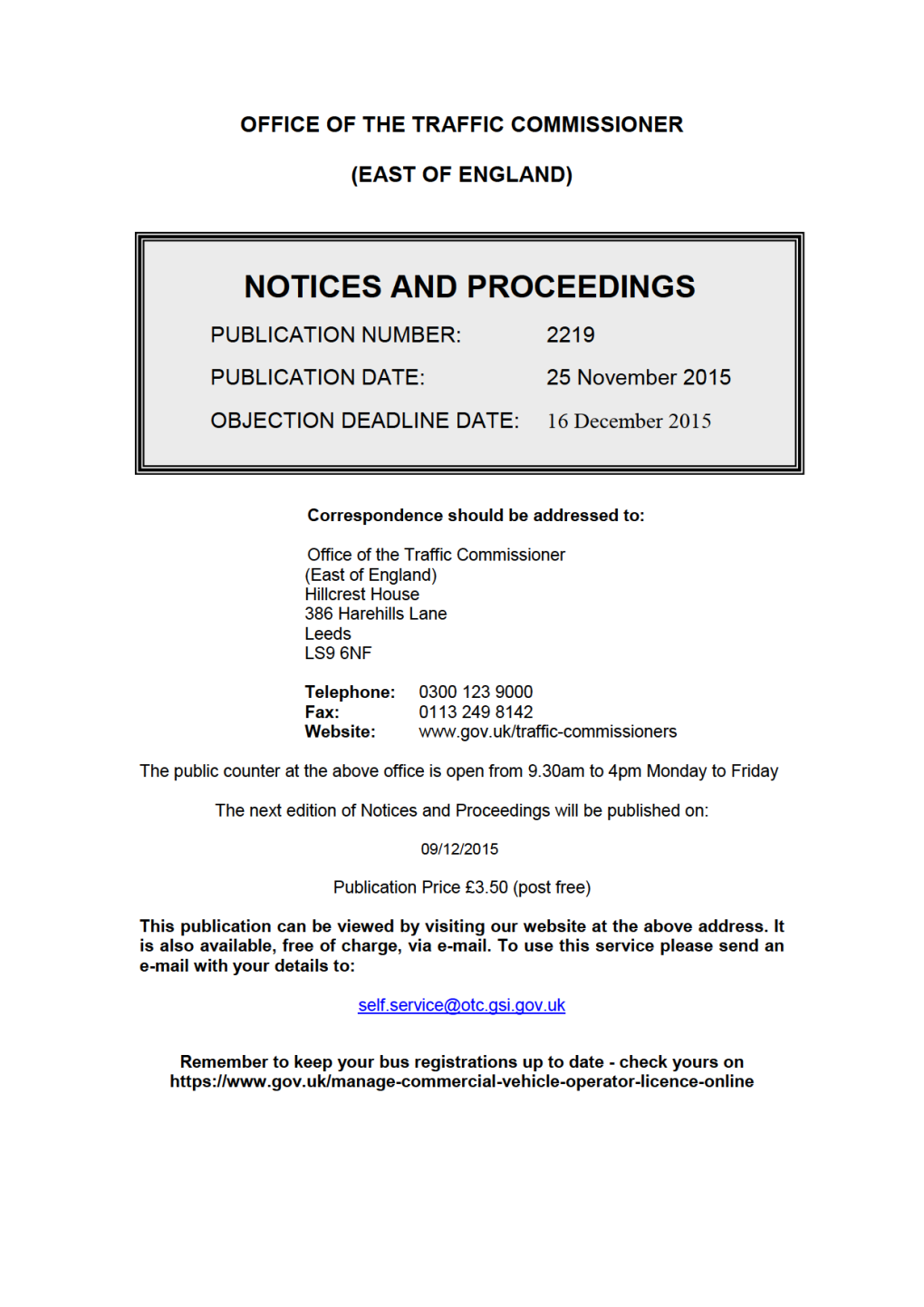 NOTICES and PROCEEDINGS 25 November 2015