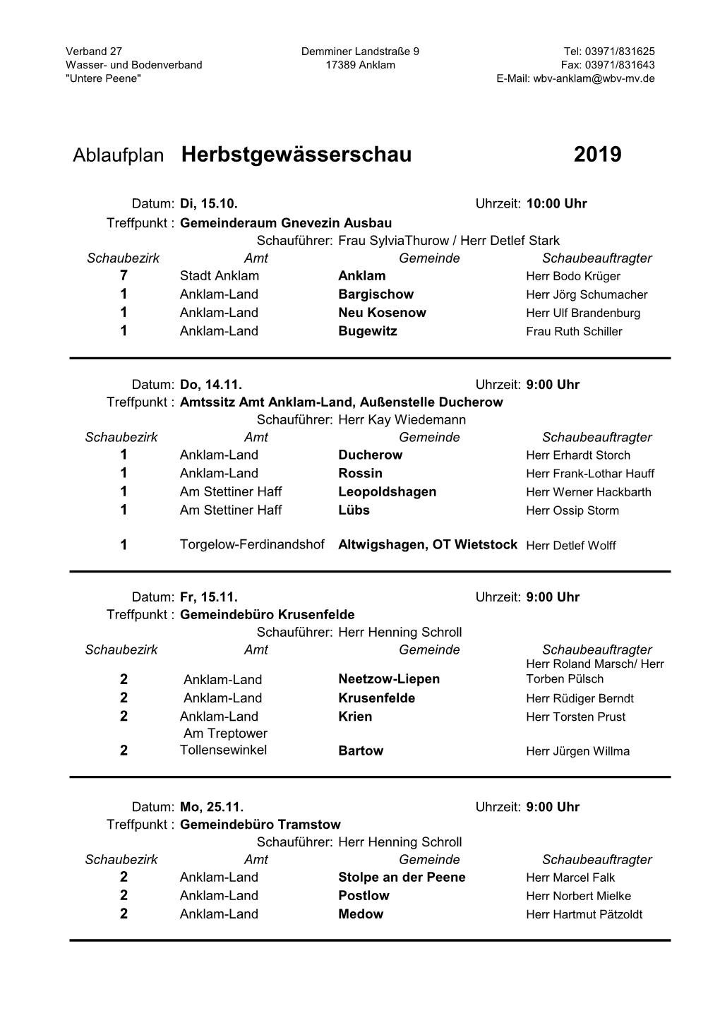 Ablaufplan Herbstgewässerschau 2019