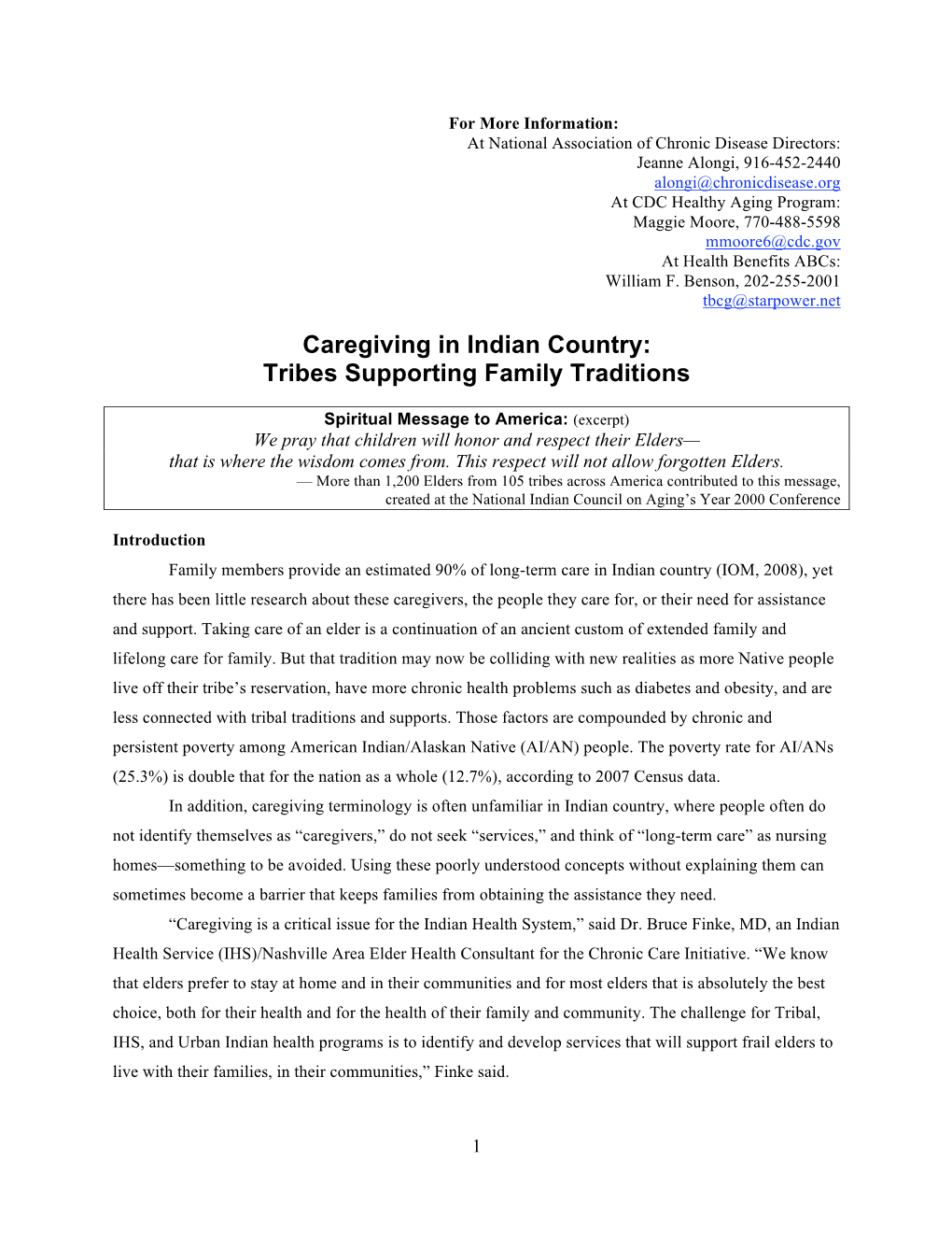 Caregiving in Indian Country: Tribes Supporting Family Traditions