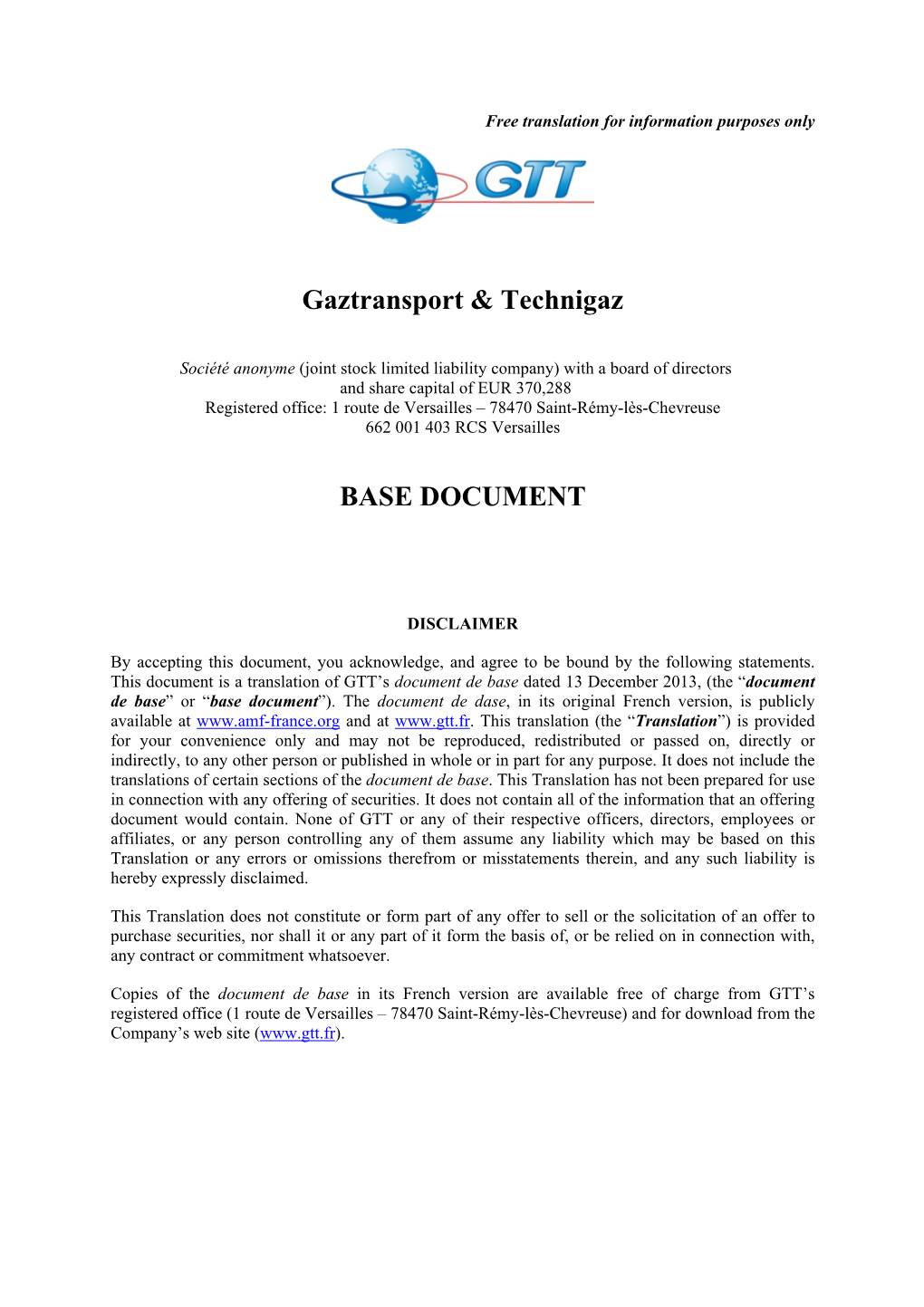 Gaztransport & Technigaz BASE DOCUMENT