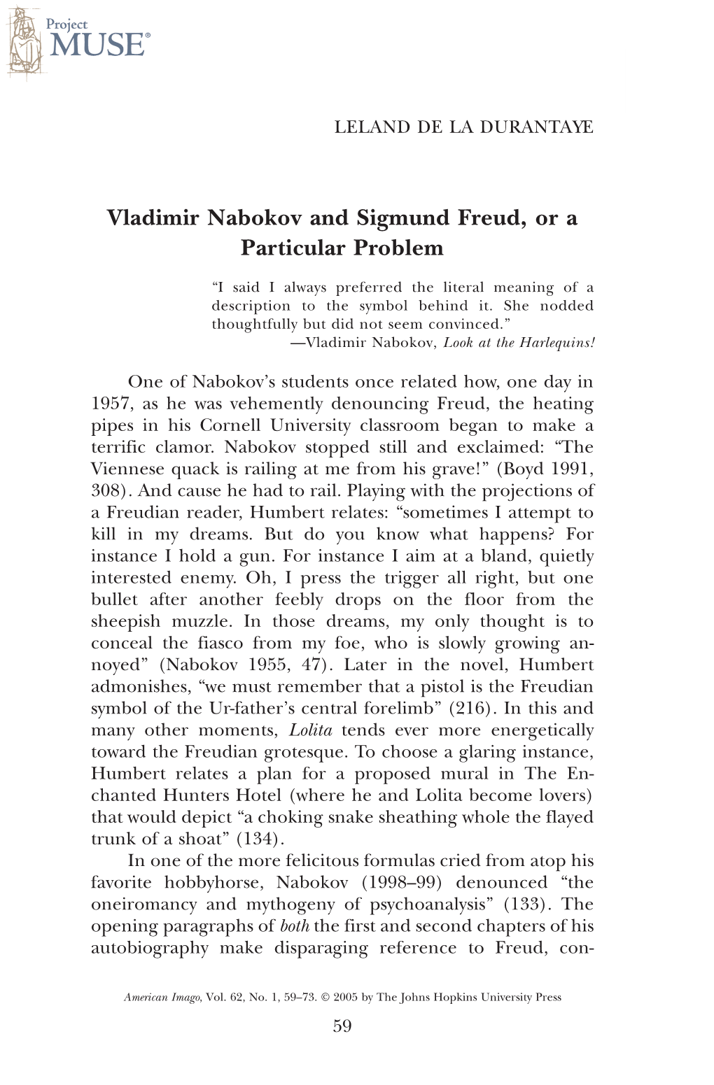 Vladimir Nabokov and Sigmund Freud, Or a Particular Problem