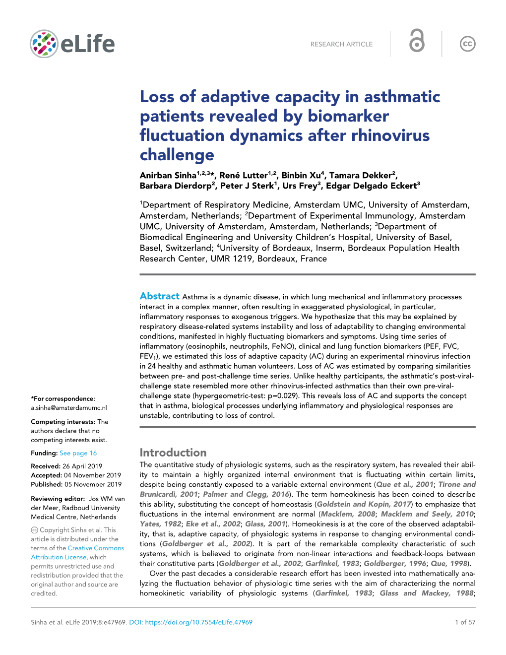 Loss of Adaptive Capacity in Asthmatic Patients Revealed by Biomarker