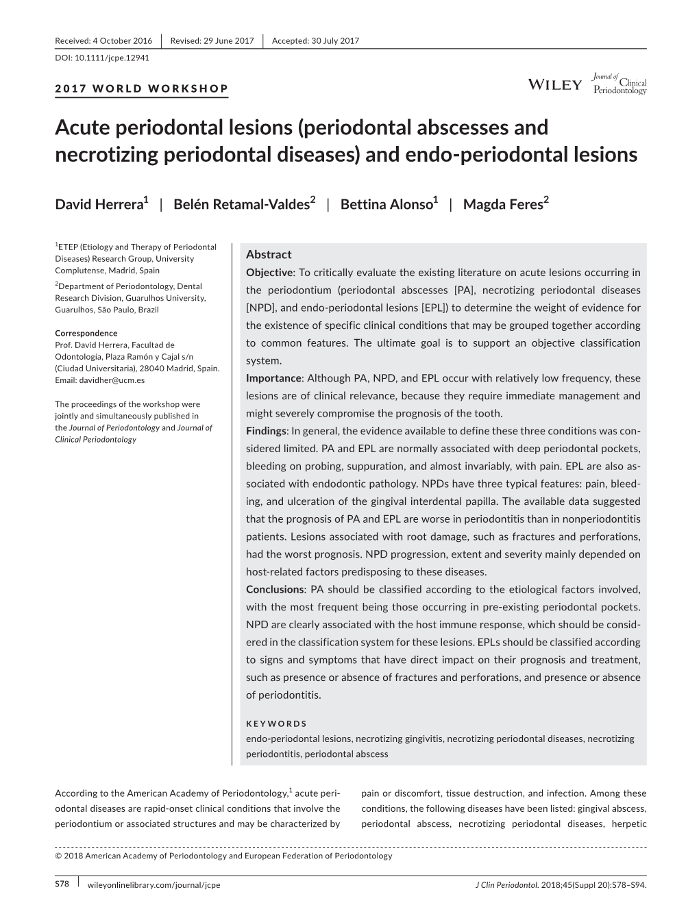 Acute Periodontal Lesions (Periodontal Abscesses and Necrotizing Periodontal Diseases) and Endo‐Periodontal Lesions