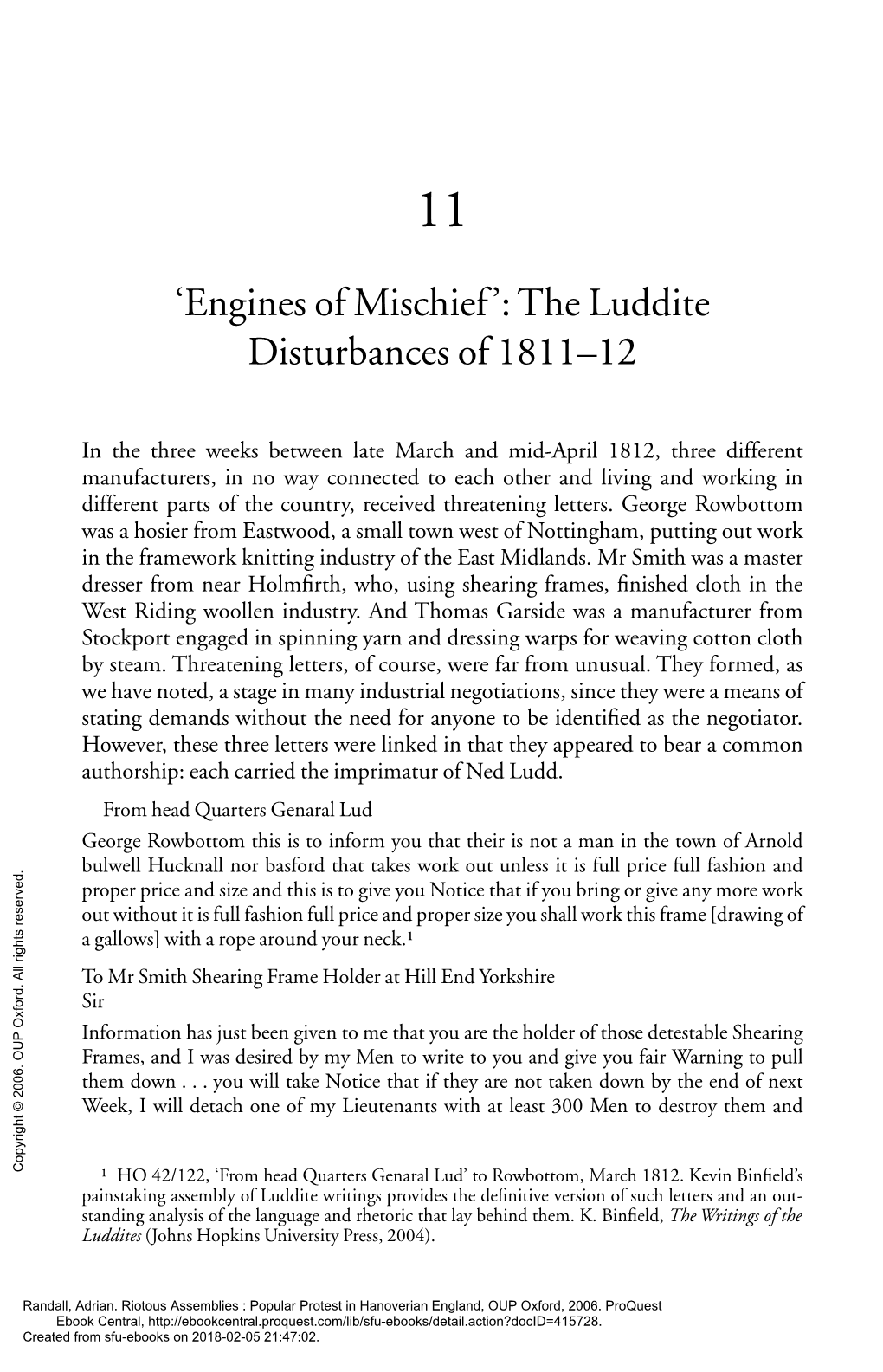 'Engines of Mischief ': the Luddite Disturbances of 1811–12