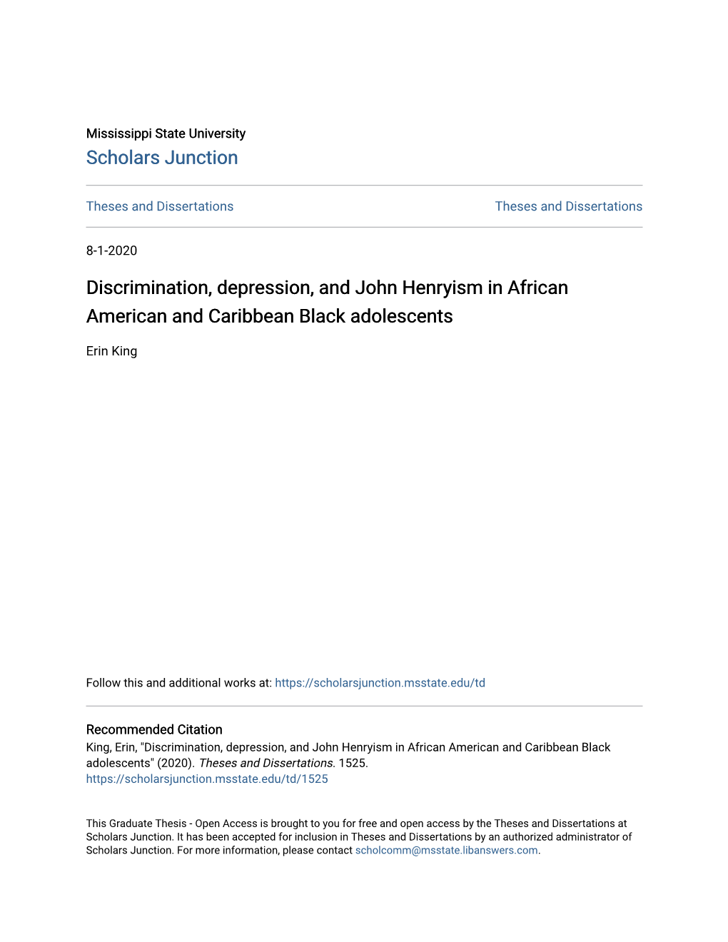 Discrimination, Depression, and John Henryism in African American and Caribbean Black Adolescents