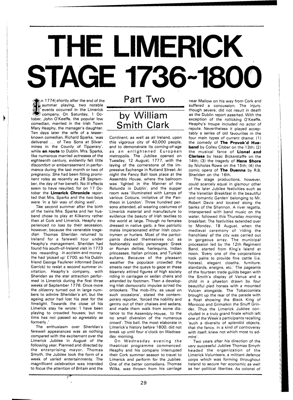 The Limerick Stage 1736-1800, Part Two by William Smith
