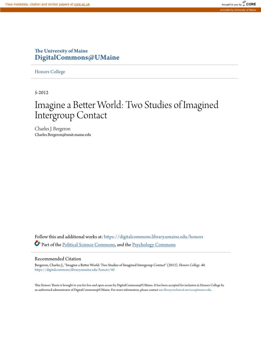 Two Studies of Imagined Intergroup Contact Charles J