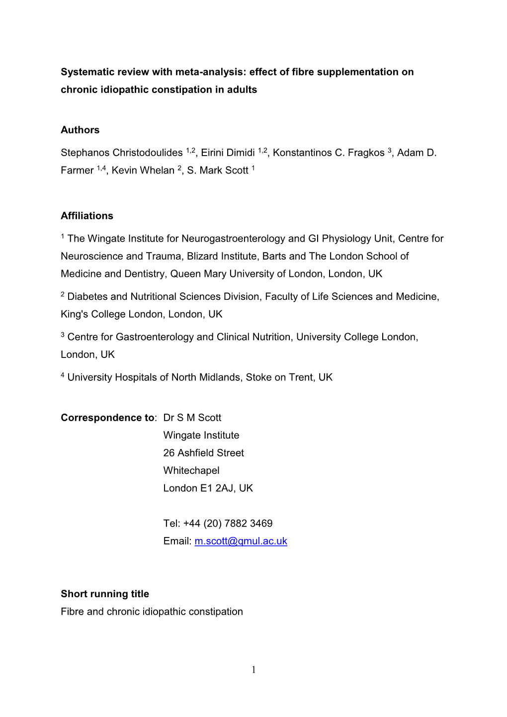 1 Systematic Review with Meta-Analysis: Effect of Fibre