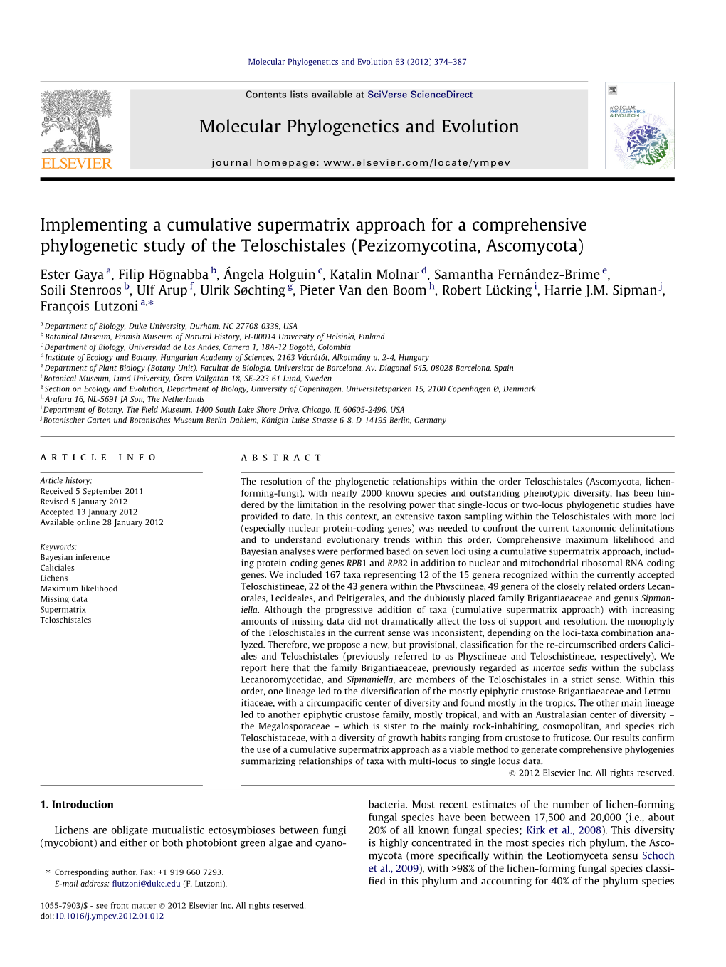 Molecular Phylogenetics and Evolution 63 (2012) 374–387