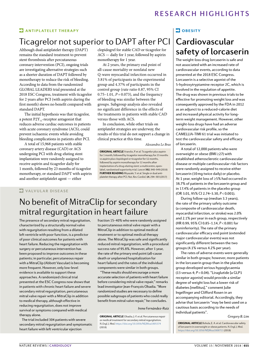 Cardiovascular Safety of Lorcaserin No Benefit of Mitraclip for Secondary