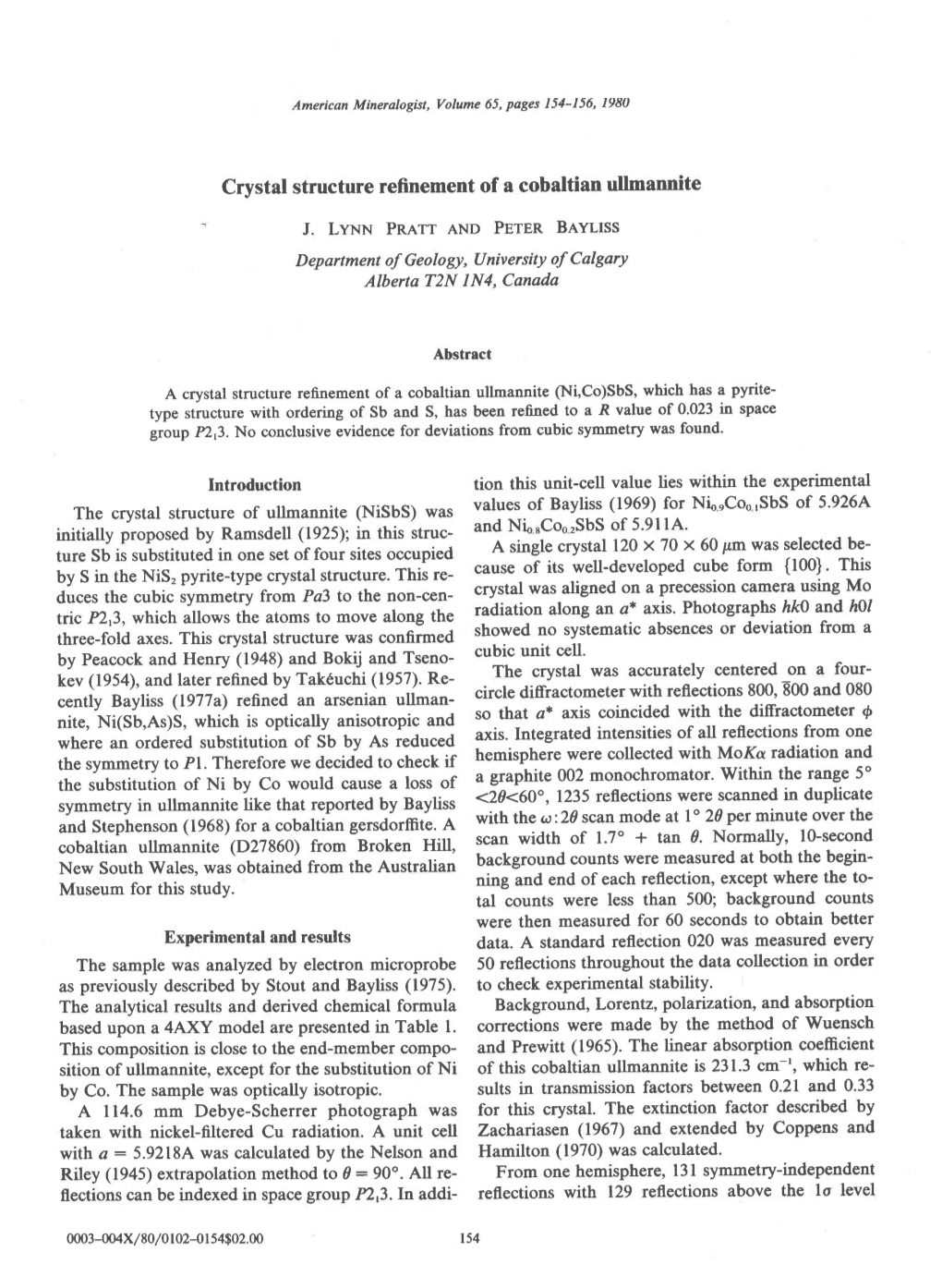 Crystal Structure Refinement of a Cobaltian Ullmannite