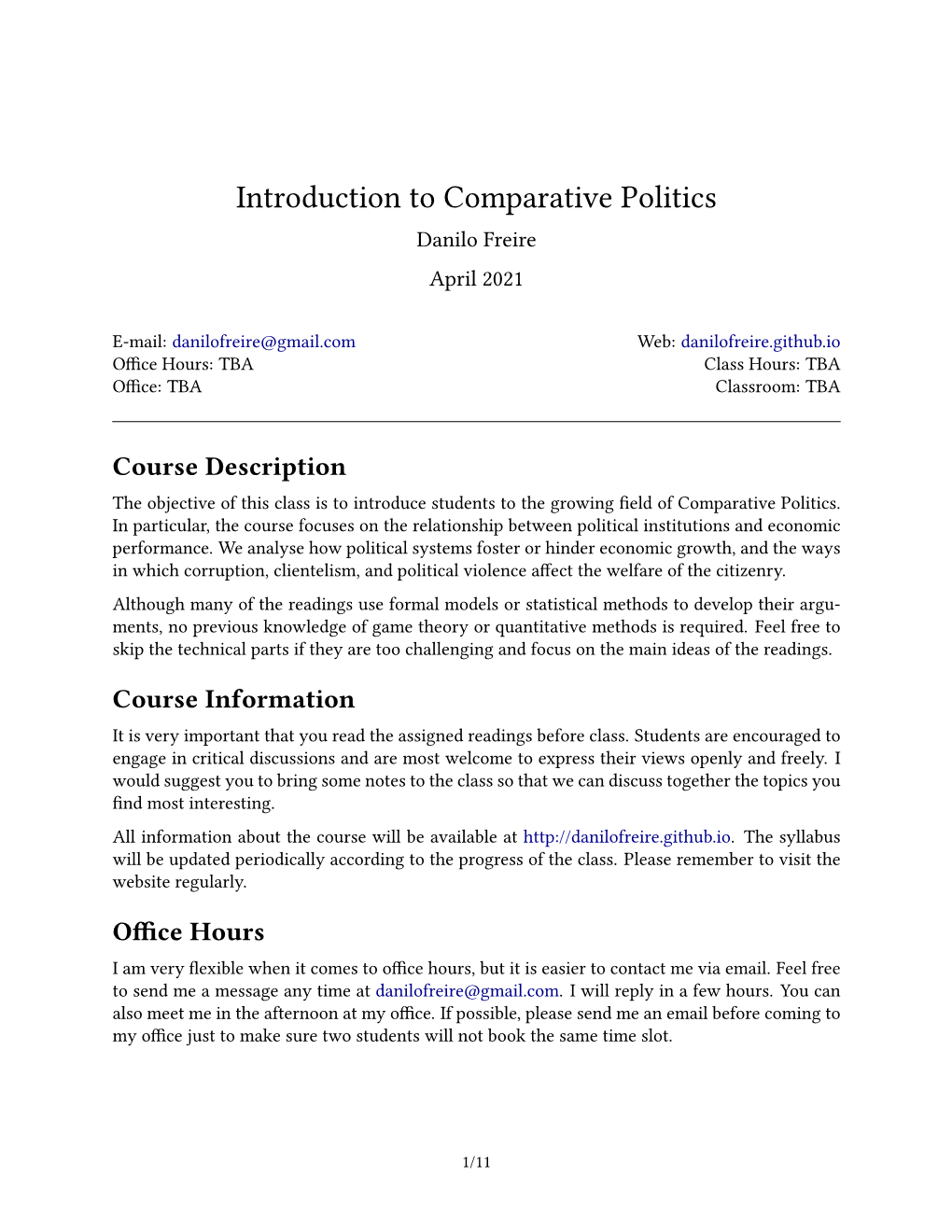 Introduction to Comparative Politics Danilo Freire April 2021