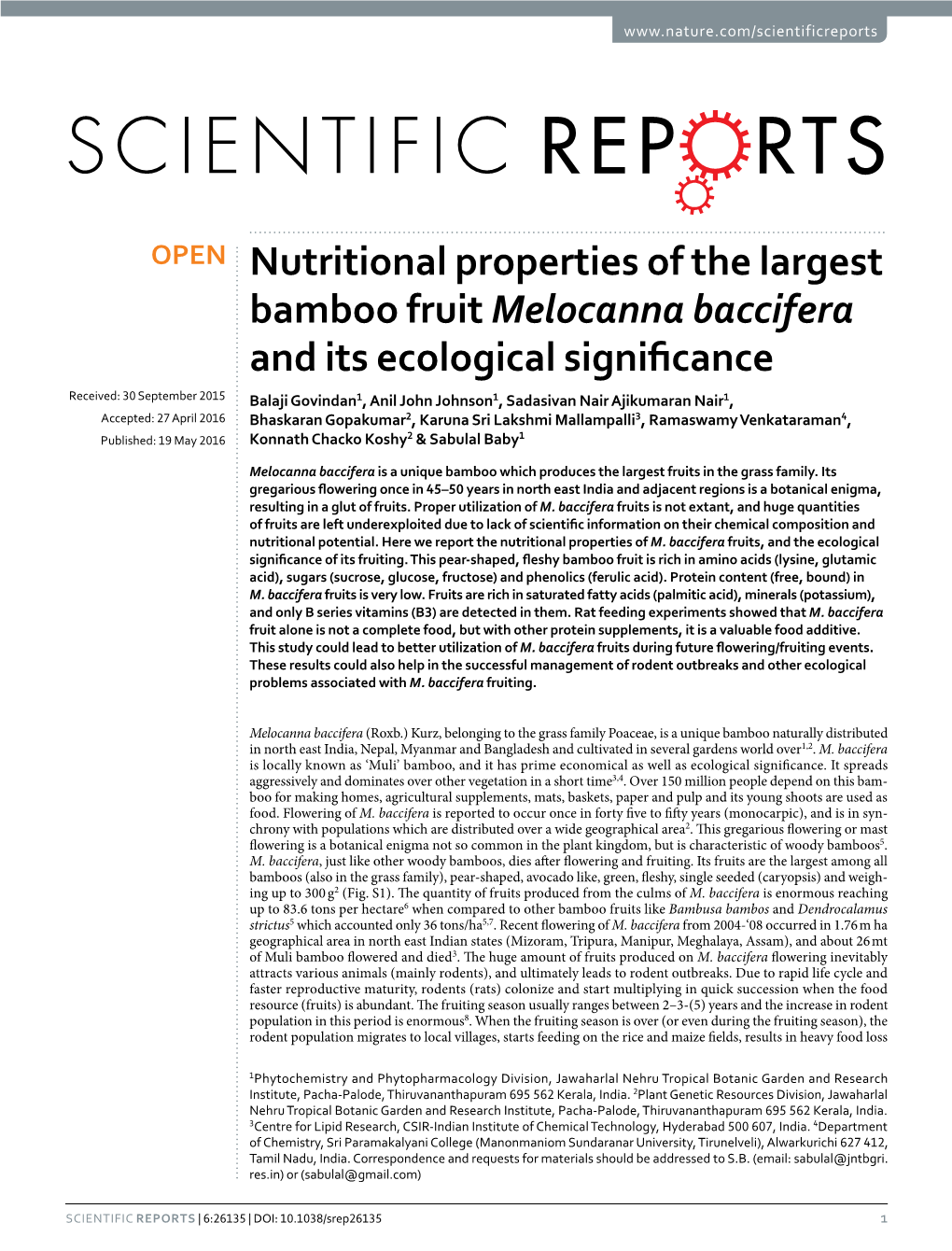 Nutritional Properties of the Largest Bamboo Fruit Melocanna Baccifera