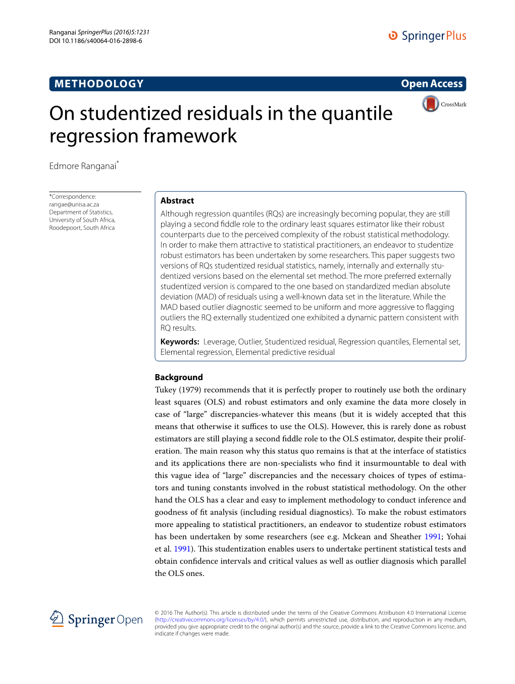 On Studentized Residuals in the Quantile Regression Framework