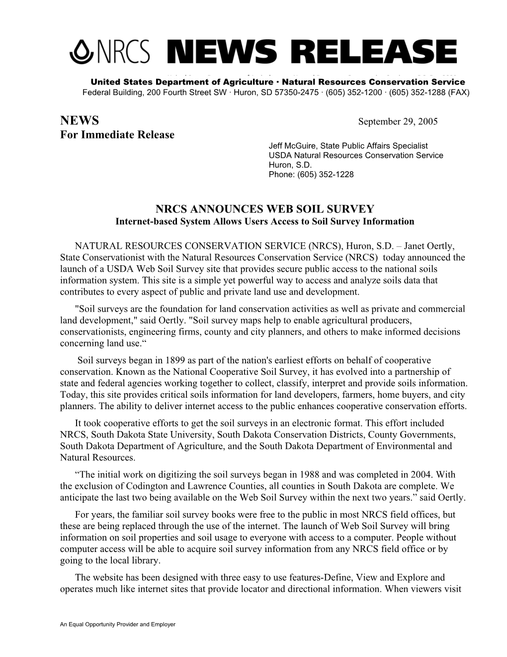 NRCS South Dakota News Release