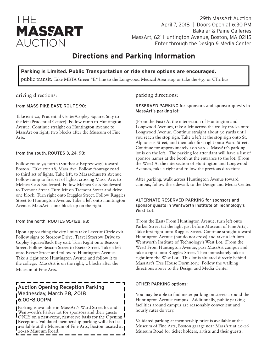 Directions and Parking Information