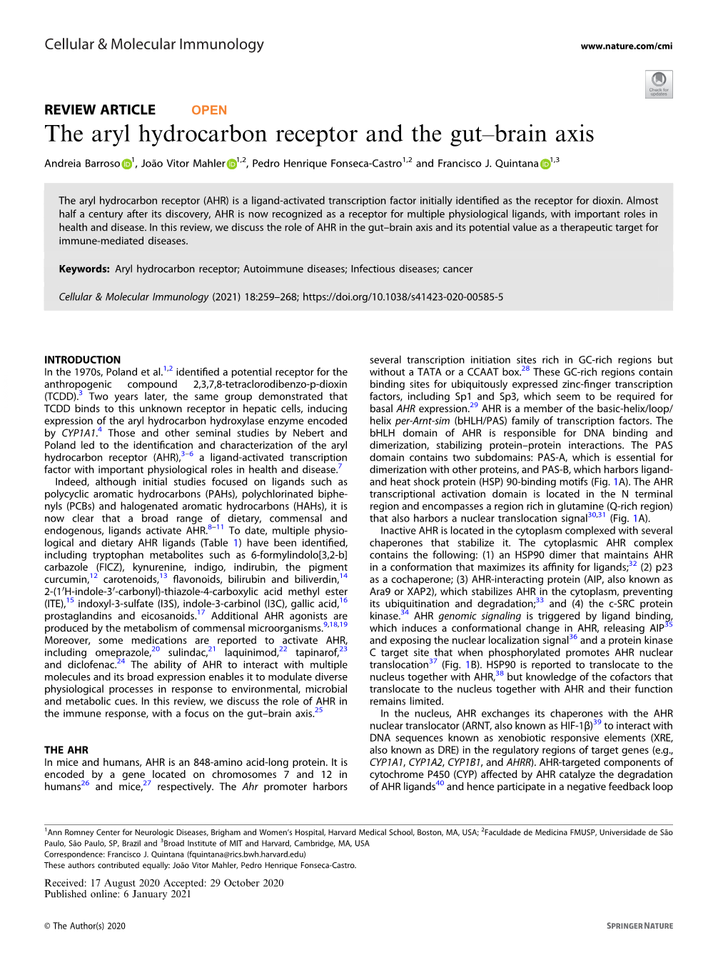 The Aryl Hydrocarbon Receptor and the Gutâ€“Brain Axis