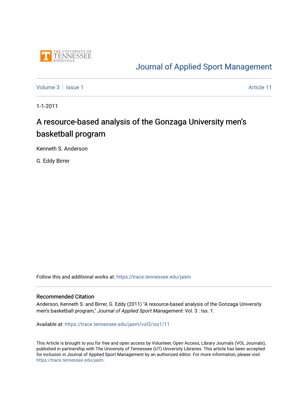 A Resource-Based Analysis of the Gonzaga University Men's