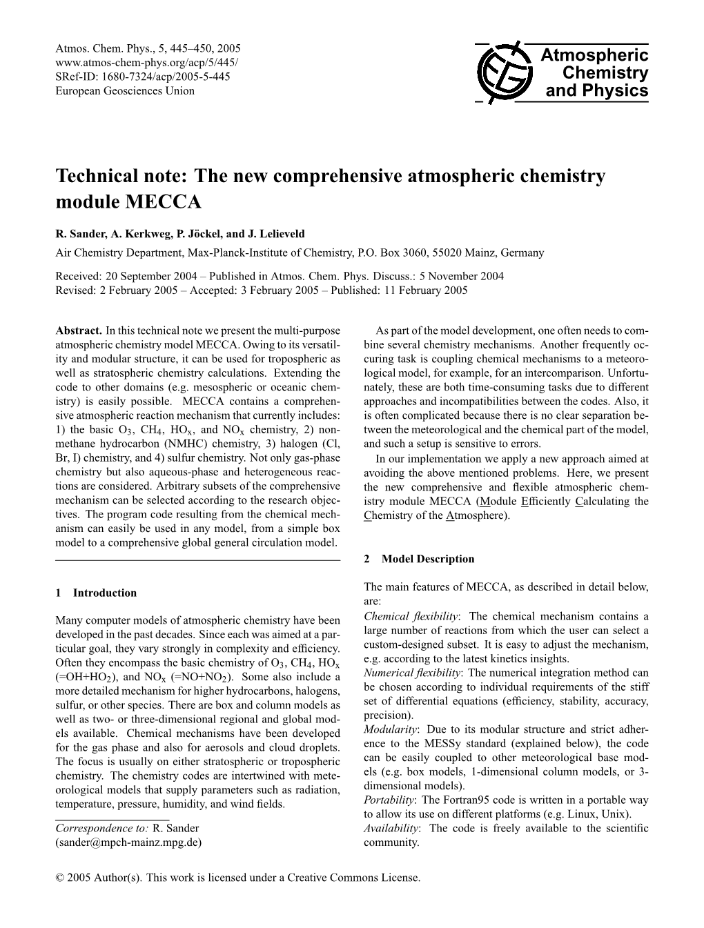 The New Comprehensive Atmospheric Chemistry Module MECCA