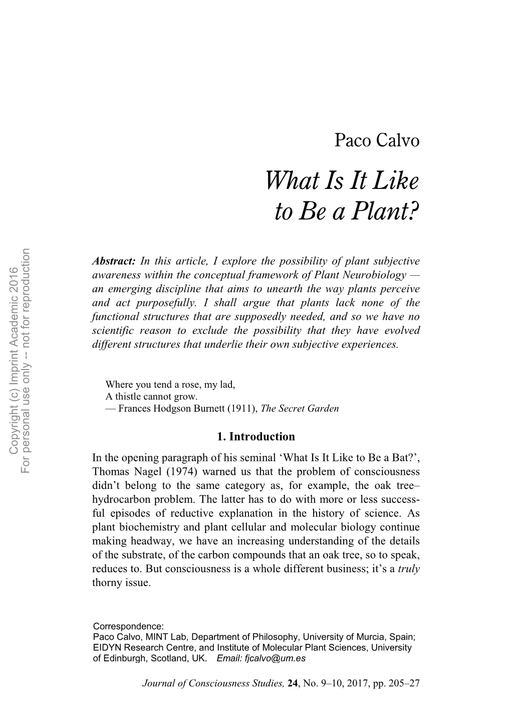 What Is It Like to Be a Plant?
