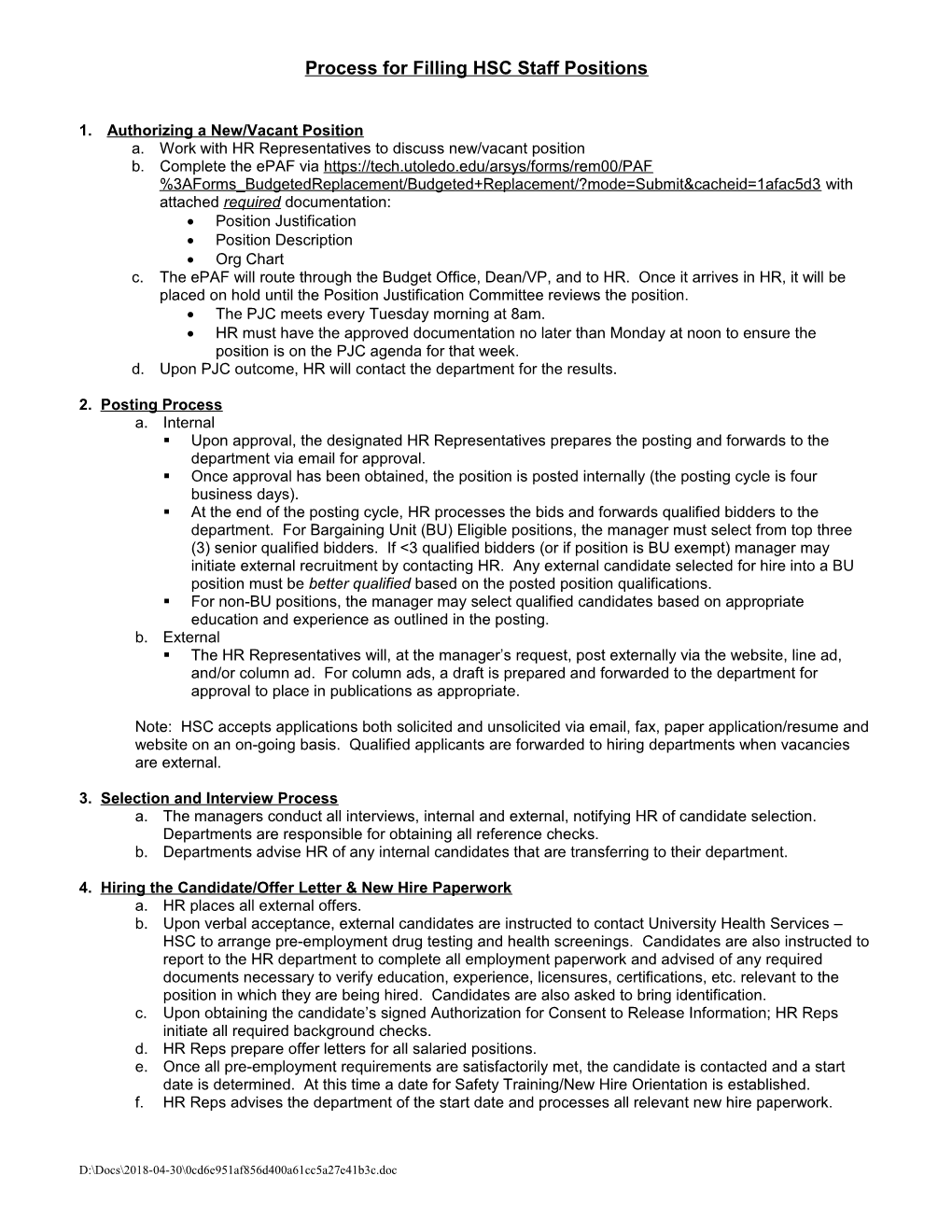 Process for Filling Staff Positions