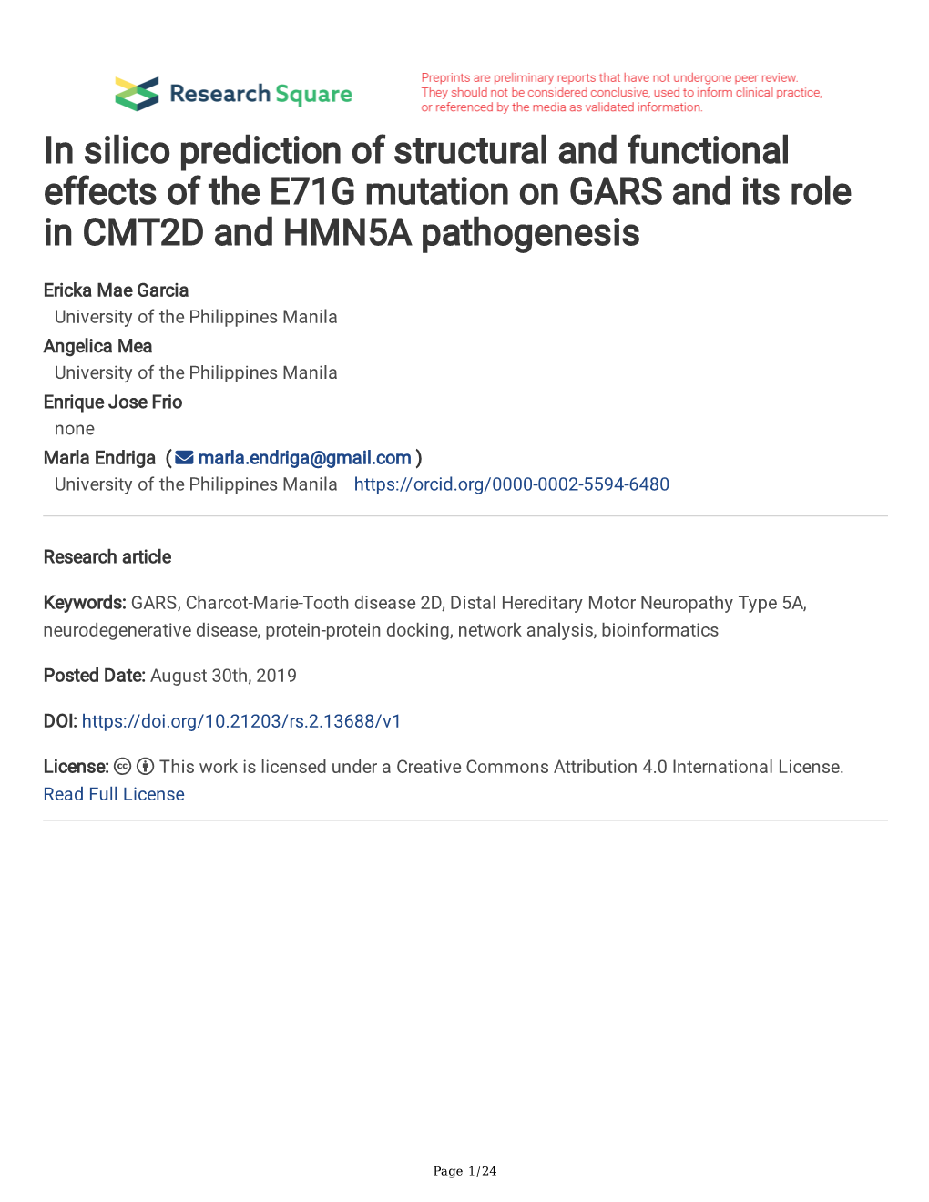 In Silico Prediction of Structural and Functional Effects of the E71G Mutation on GARS and Its Role in CMT2D and HMN5A Pathogenesis