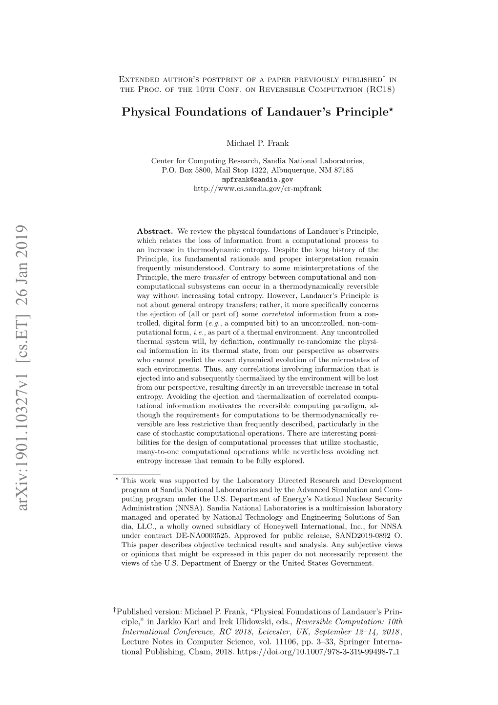 Arxiv:1901.10327V1 [Cs.ET] 26 Jan 2019 Administration (NNSA)