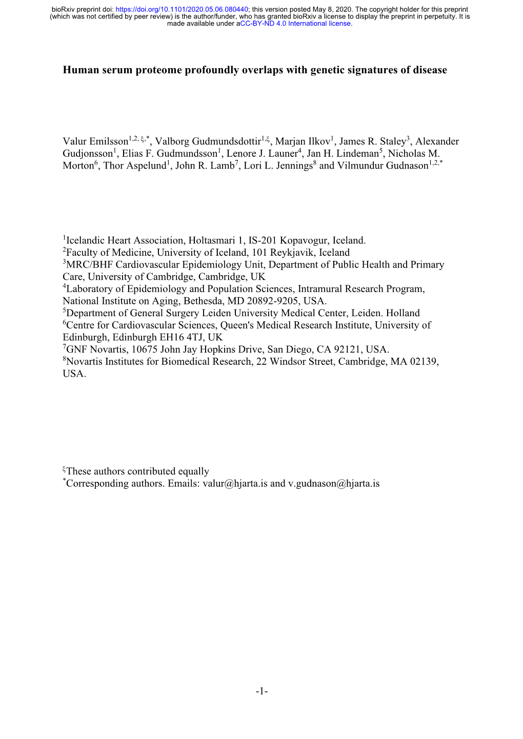 Human Serum Proteome Profoundly Overlaps with Genetic Signatures of Disease